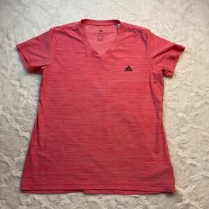 Adidas V neck Athletic‎ Shirt Women's Large Pink Gym Shirt